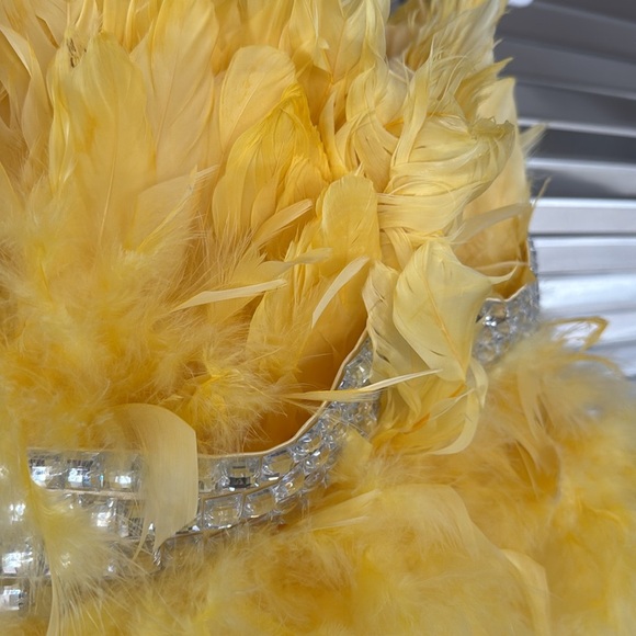 Yellow feathered party dress. No brand name. Super pretty! - Picture 6 of 9